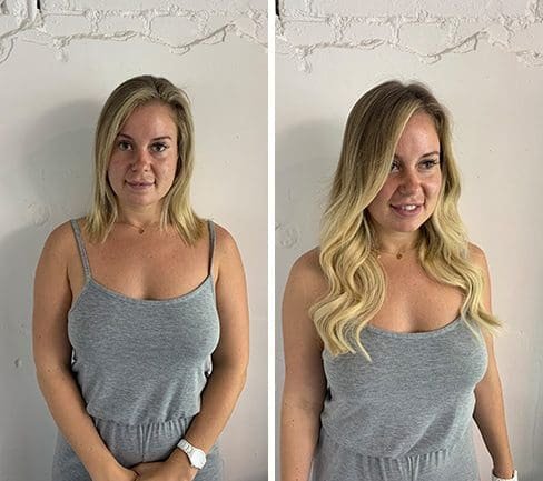 Haarverlängerung vor und nach den Ergebnissen eines Mädchens