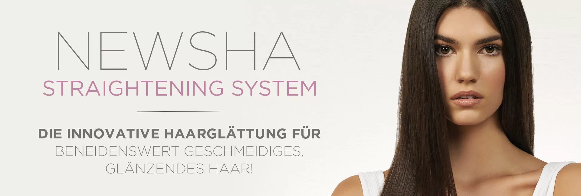 A girl with Newsha straightening system banner