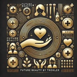 DALL·E 2024-10-29 11.20.51 - A luxurious, gold-themed design representing a customer-oriented approach for 'Future Beauty by Troxler.' The image includes elegant icons or symbols